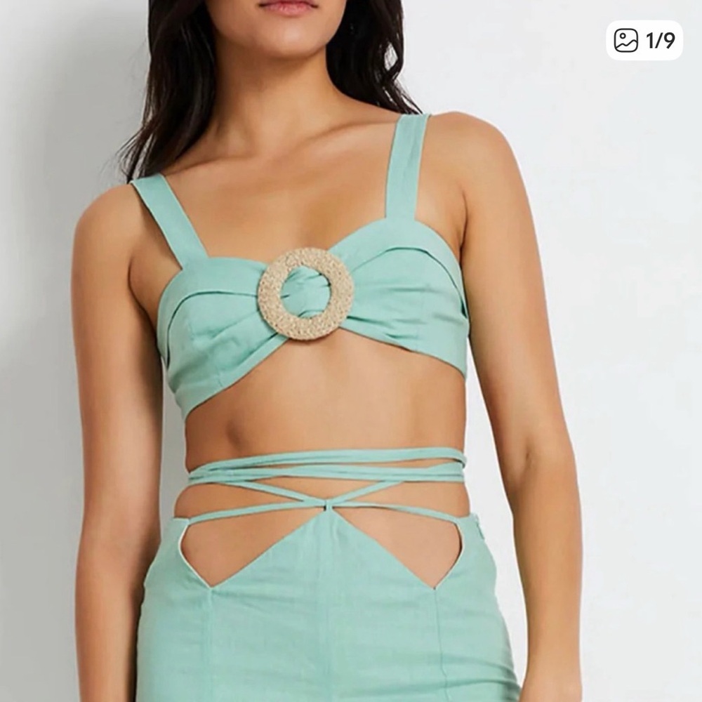 PatBO Limestone Linen Bralette Top
